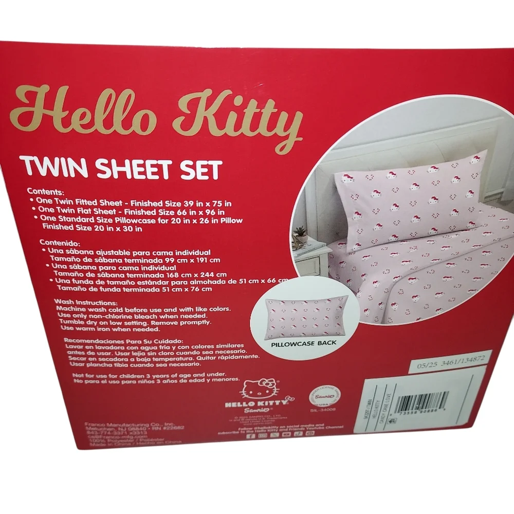 Brand New Sanrio Hello Kitty Twin Size Bed Sheet Set (3-Piece) Christmas Theme